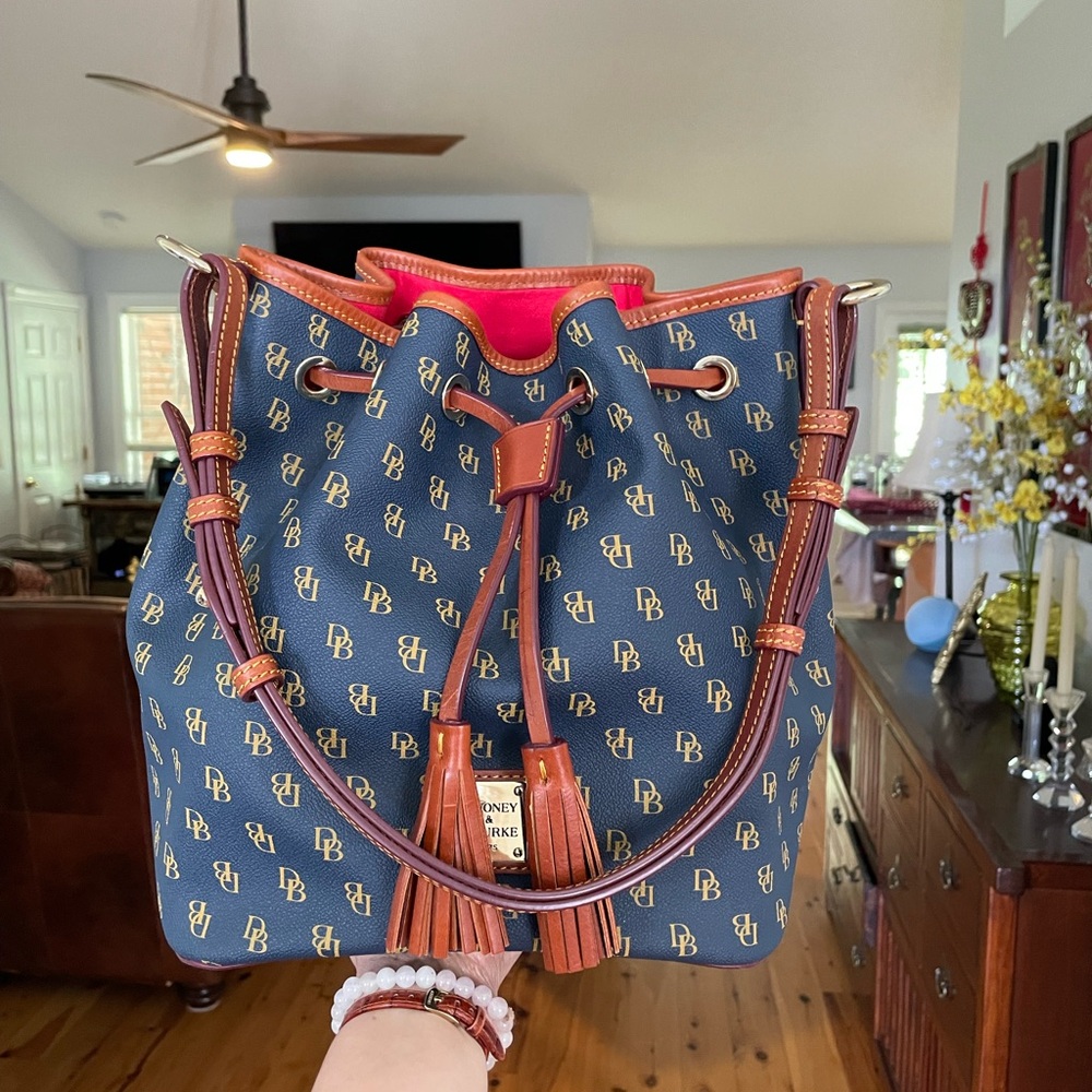 Dooney & Bourke Blue and Brown Shoulder Bag with Leather Accents